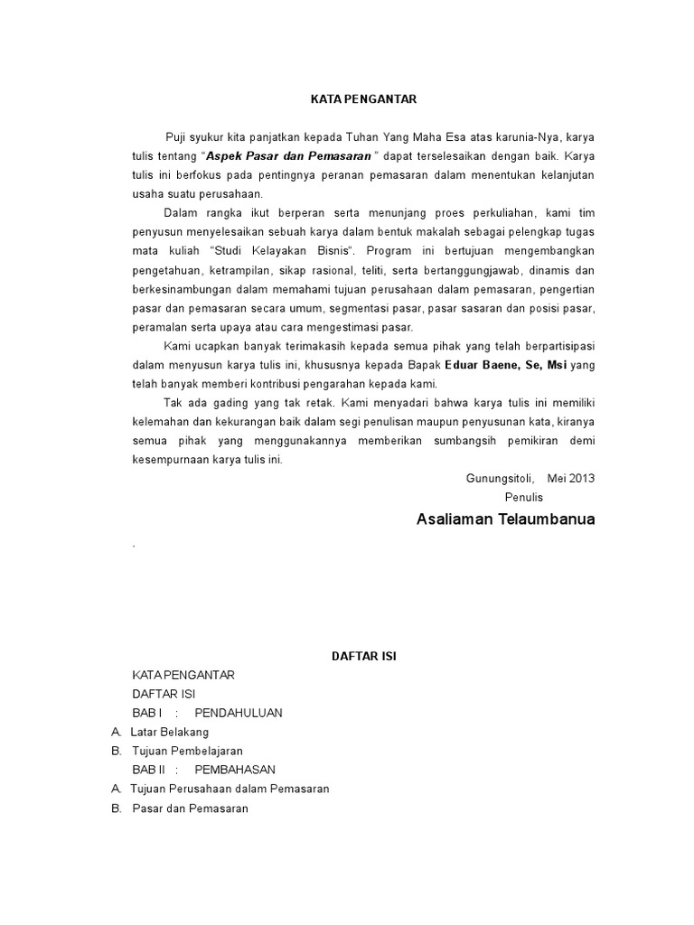 Makalah Studi Kelayakan Bisnis Tentang Aspek Pasar Docx