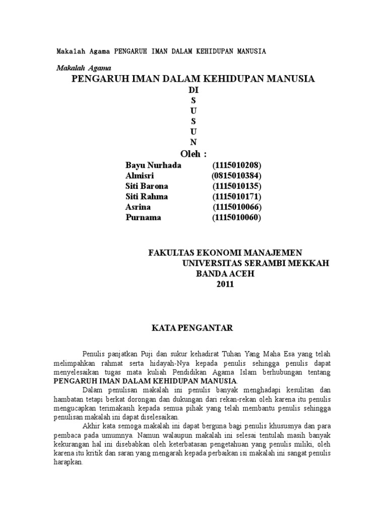 Makalah Agama Pengaruh Iman Dalam Kehidupan Manusi