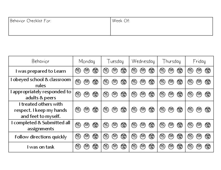 Weekly Student Behavior Checklist | PDF | Behavior Modification | Learning
