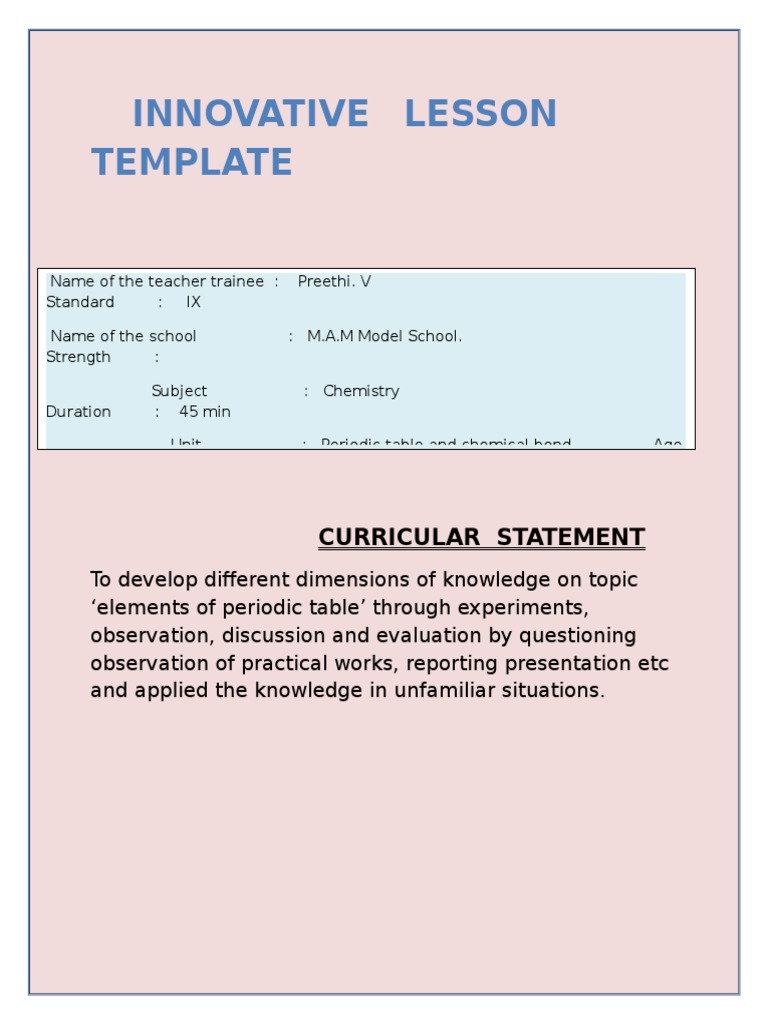 Innovative Lesson Template | PDF | Silver | Periodic Table