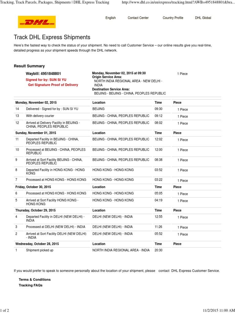 Track DHL Express Shipments: Result Summary | PDF