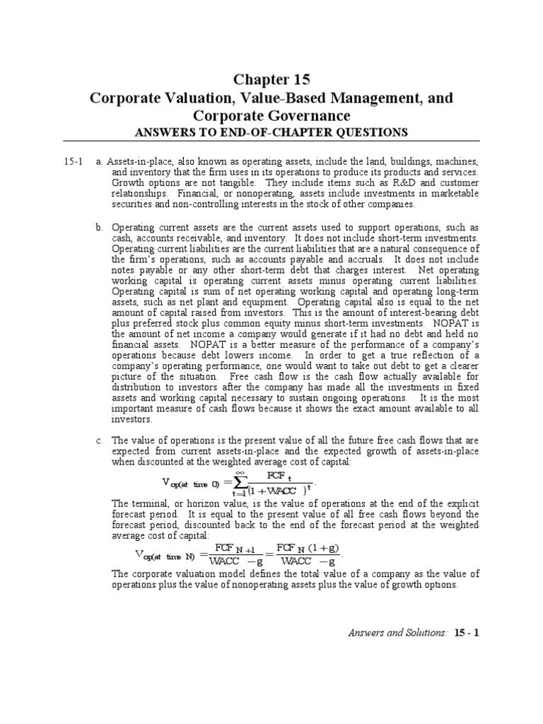 Corporate Valuation and Management Insights | PDF | Stocks | Working ...