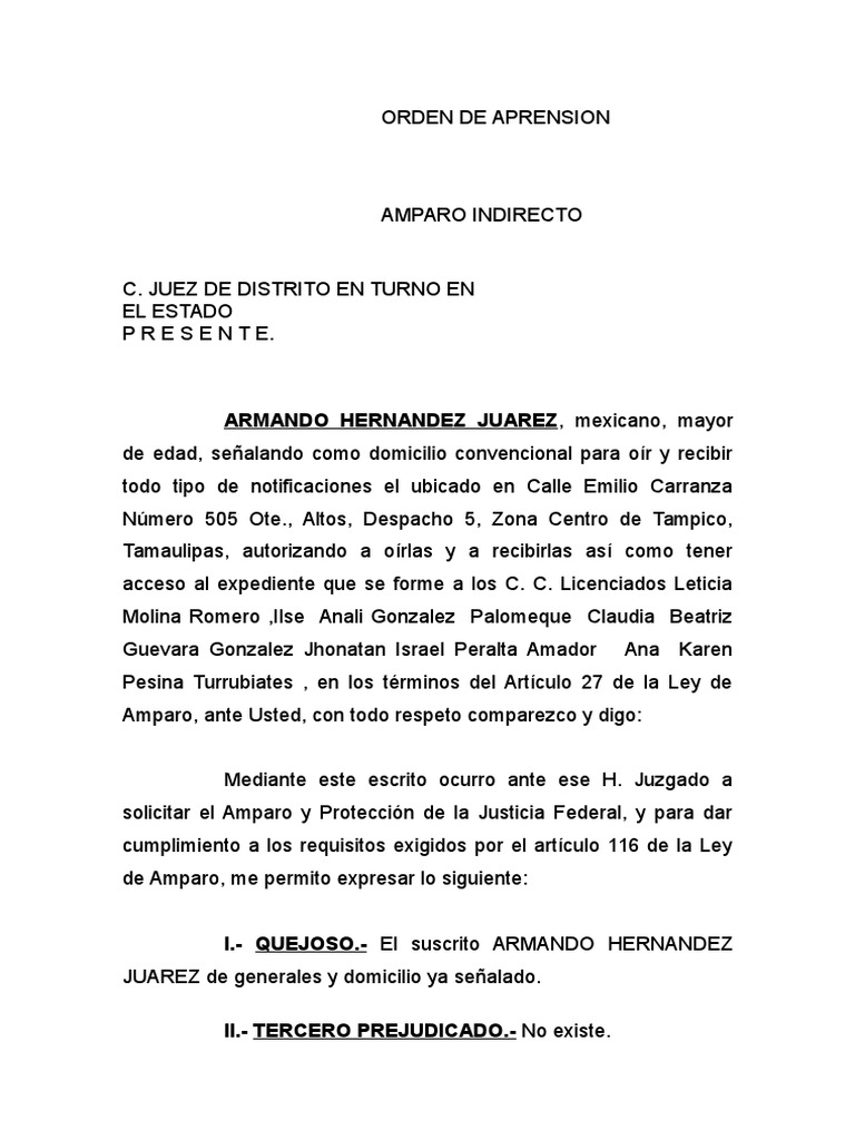 Amparo Indirecto por Orden de Aprehensión | PDF | Violación | Derecho penal