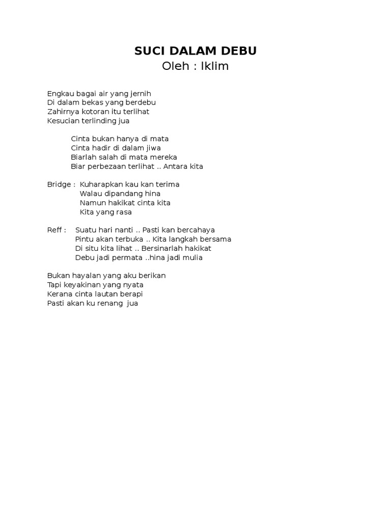 Lirik Lagu Suci Dalam Debu