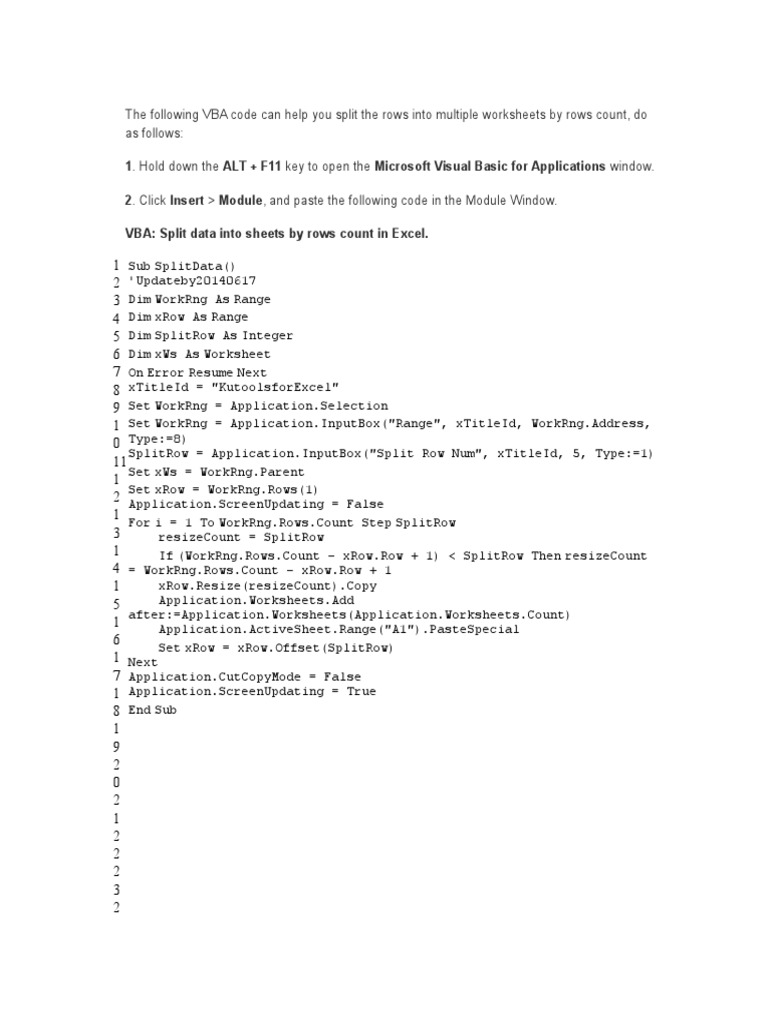 Split The Rows Into Multiple Worksheets by Rows Count | PDF | Visual ...