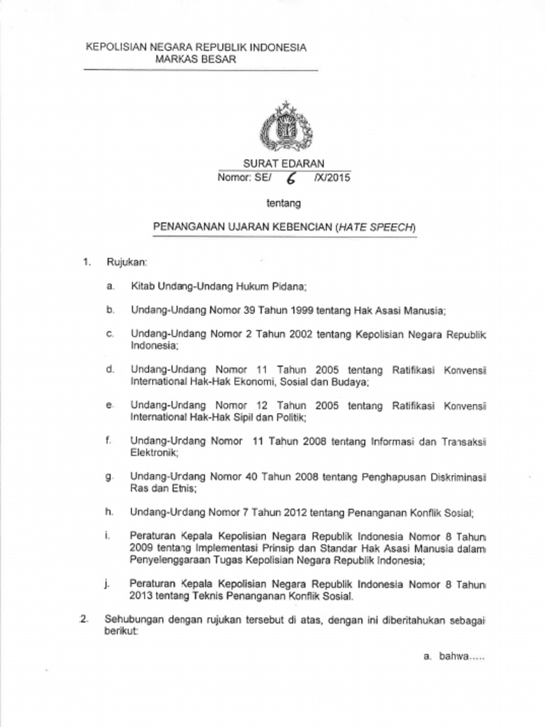 Surat Edaran Kapolri Mengenai Penanganan Ujaran Kebencian