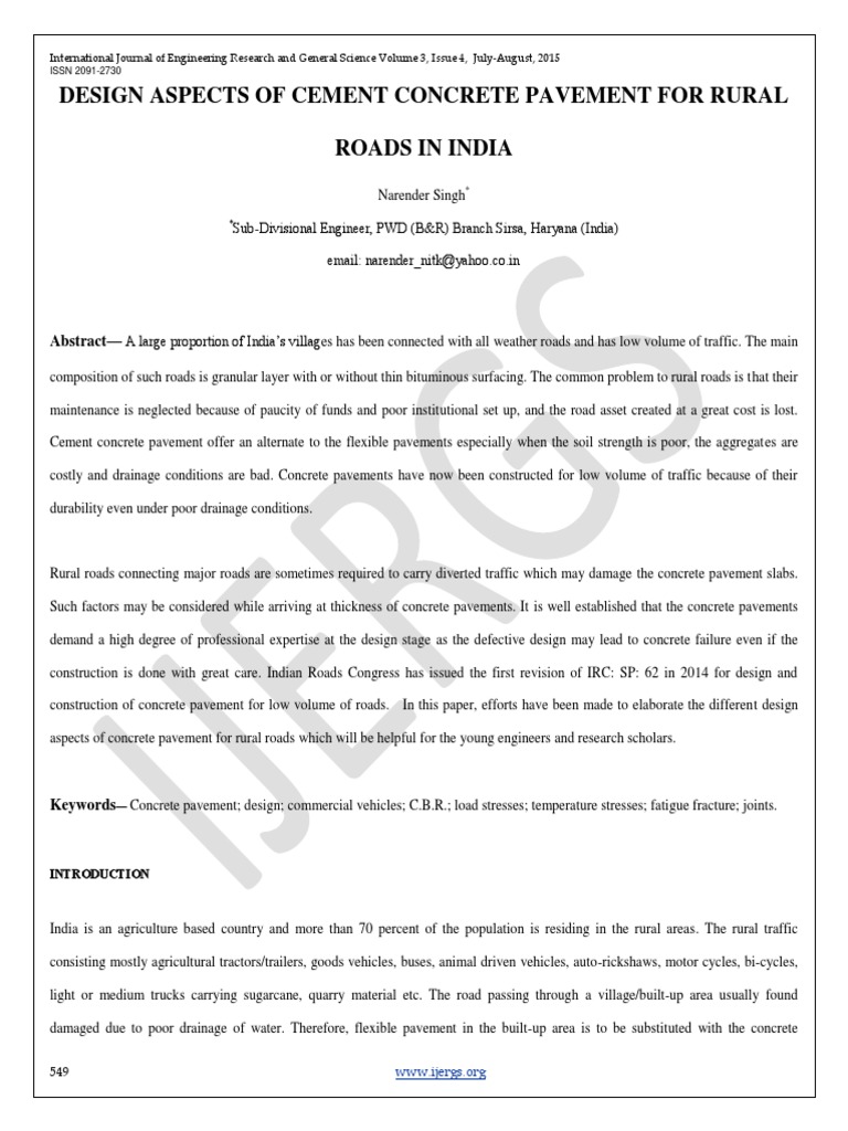 Concrete Pavement Design for Rural Roads | PDF | Road Surface | Road