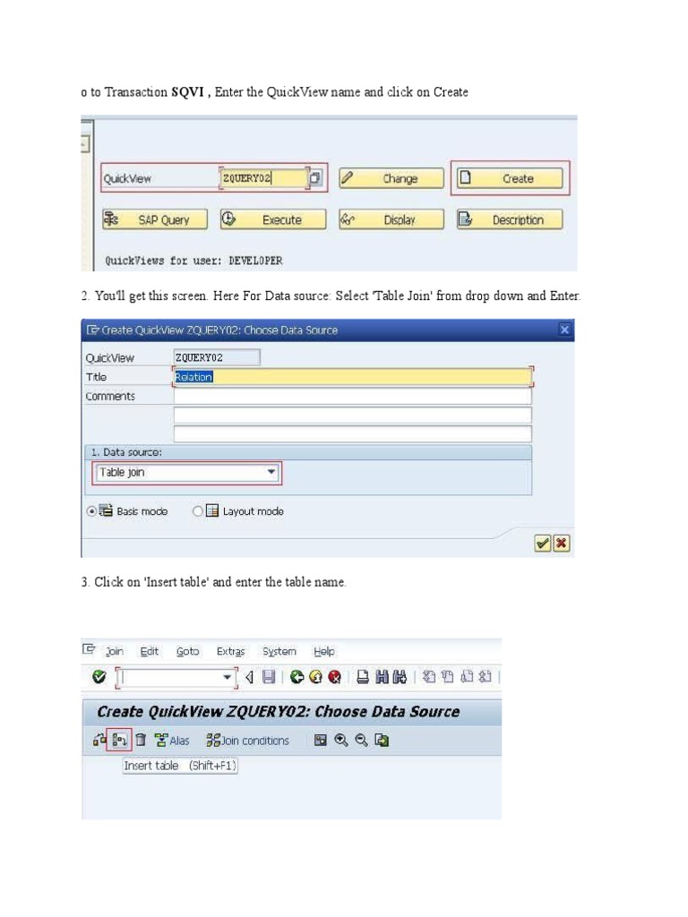 O To Transaction Sqvi, Enter The Quickview Name and Click On Create ...
