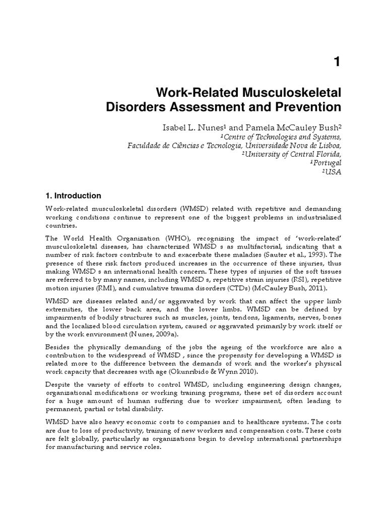 Work-Related Musculoskeletal Disorders Assessment and Prevention | PDF ...