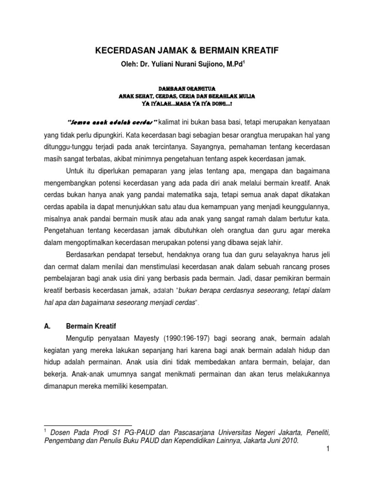 Kecerdasan Jamak Dan Bermain Kreatif
