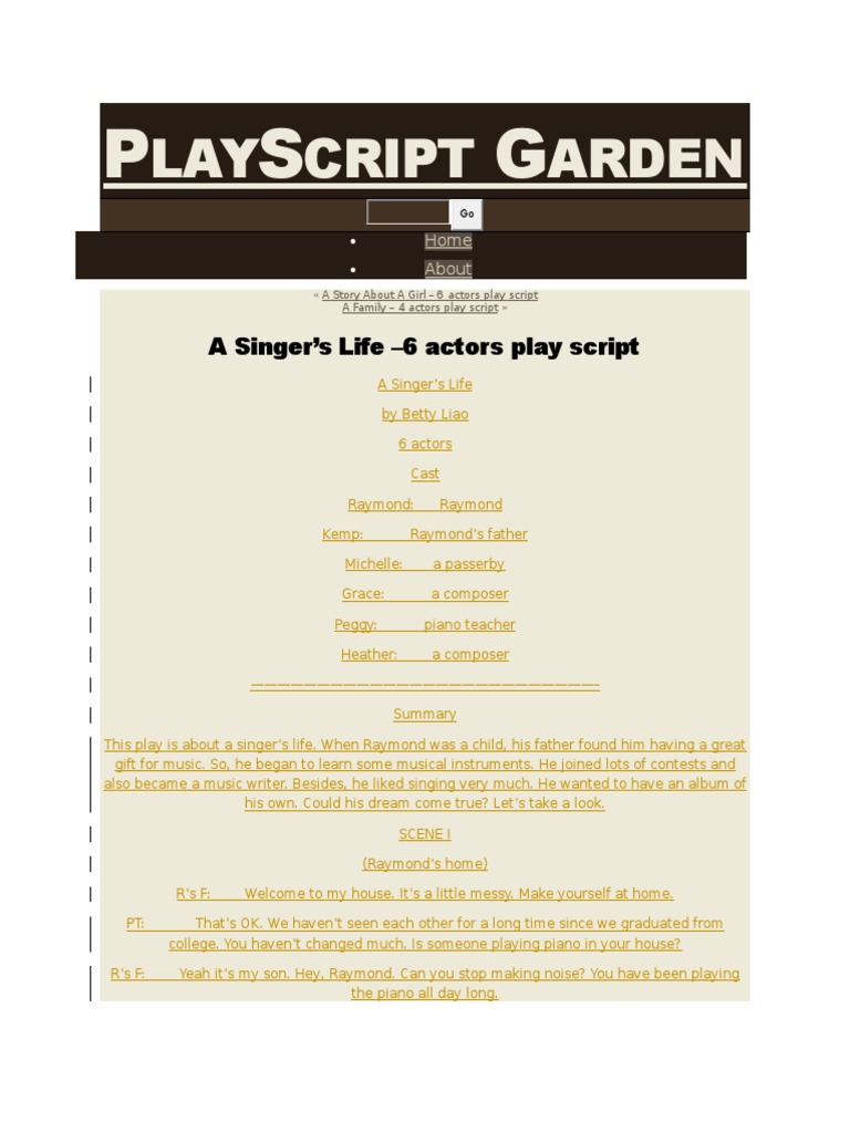 LAY Cript Arden: A Singer's Life - 6 Actors Play Script | PDF ...
