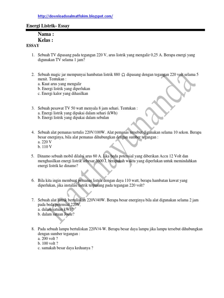 Soal Energi dan Daya Listrik Kelas 9 | PDF | Griya & Taman | Sains ...