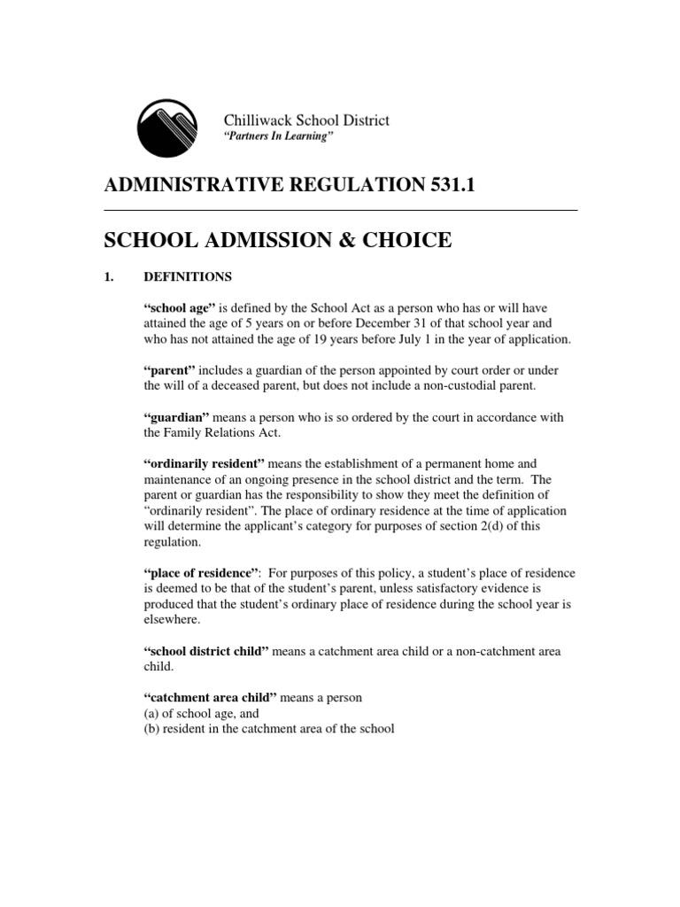 Chilliwack School Admission Policy | PDF | School District | State School
