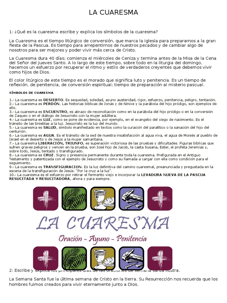 Símbolos y Significado de la Cuaresma | PDF | Prestado | Pascua de ...
