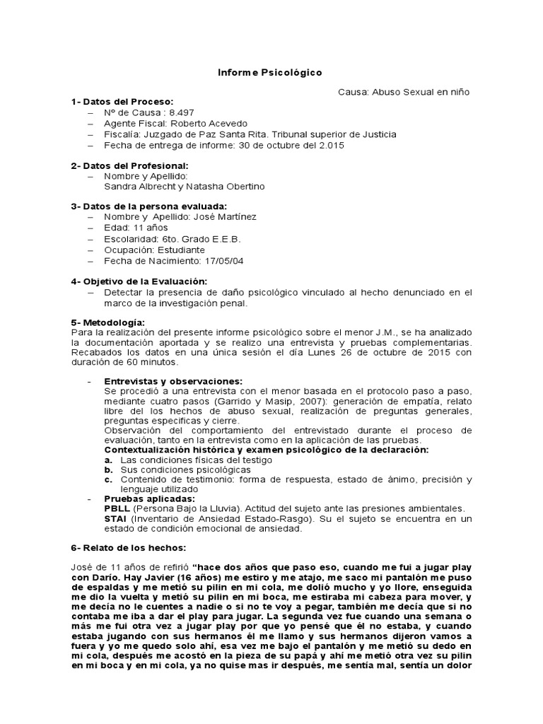 Modelo De Informe Psicologico Alumnos Testimonio Las Emociones ...