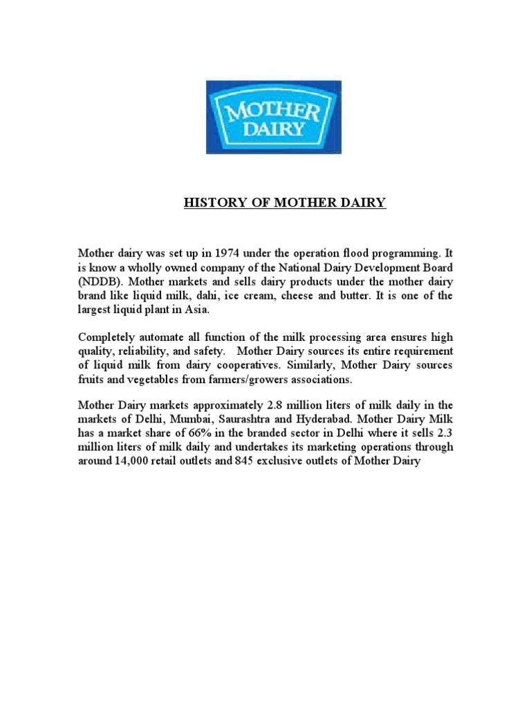 History of Mother Dairy Dairy Milk