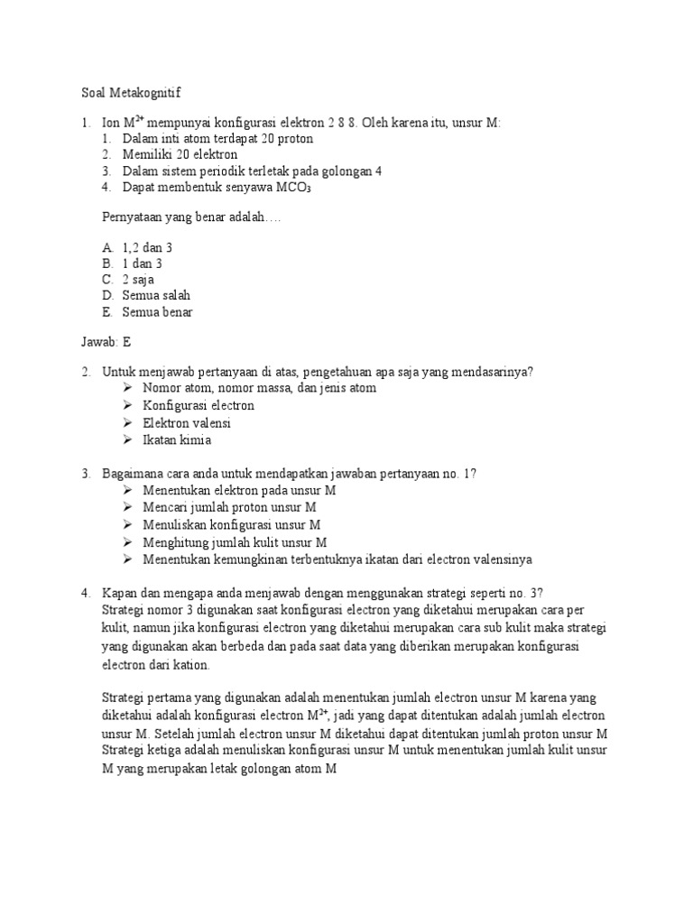Contoh Soal Metakognitif Mathlaul Khairiyah