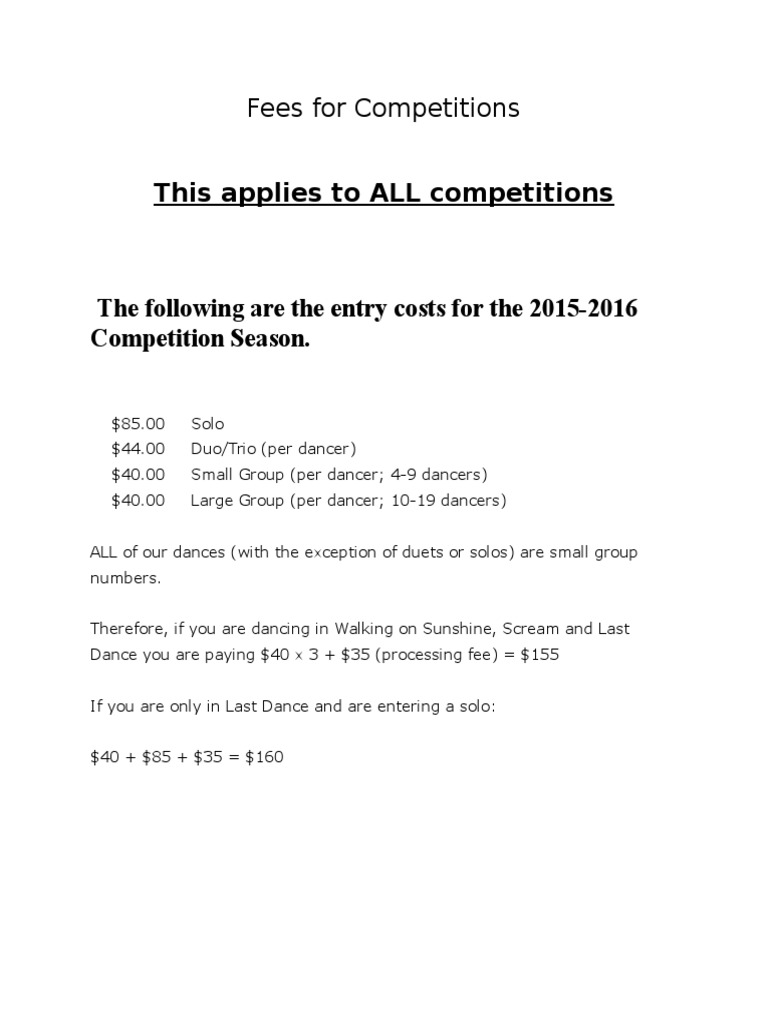 2015-2016 Competition Fees Breakdown | PDF