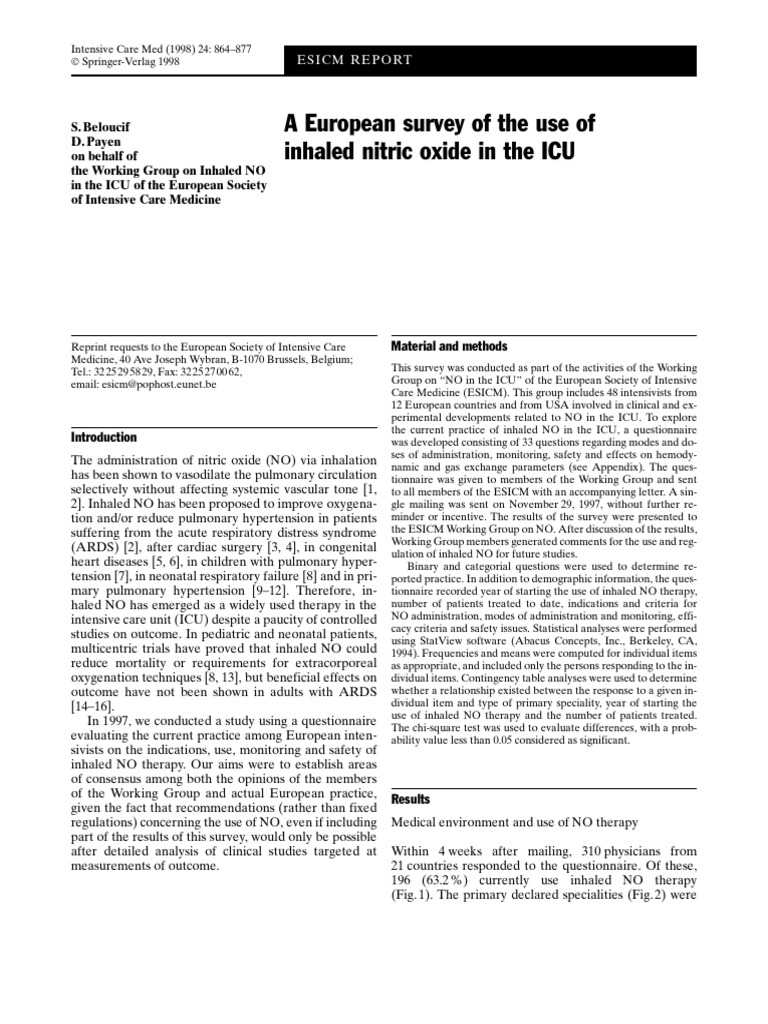 A European Survey of the Use of Inhaled Nitric Oxide in the ICU
