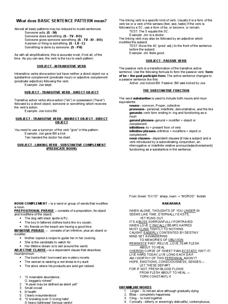 Understanding Basic Sentence Patterns | PDF | Verb | Noun