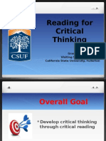 Reading For Critical Thinking: Grace Visiting Scholar California State University, Fullerton