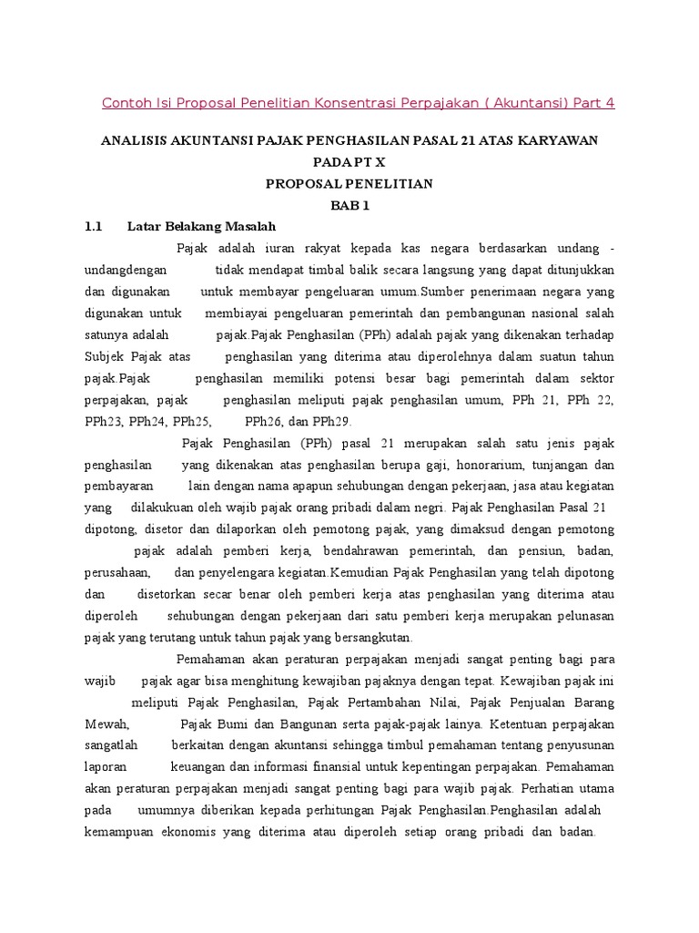 Contoh Isi Proposal Penelitian Konsentrasi Perpajakan