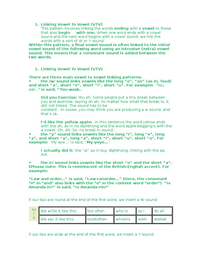 Linking Vowel To Vowel Pdf Vowel Phonetics