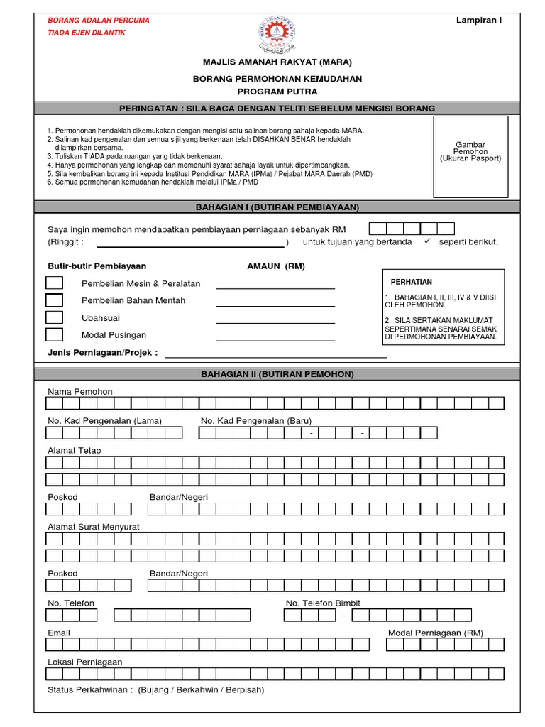 Borang Pemohon Program Putra Pdf