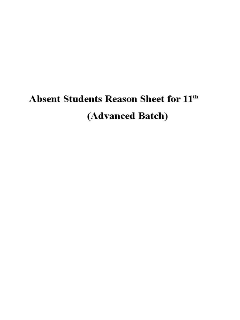 11th Grade Absence Reasons Sheet | PDF