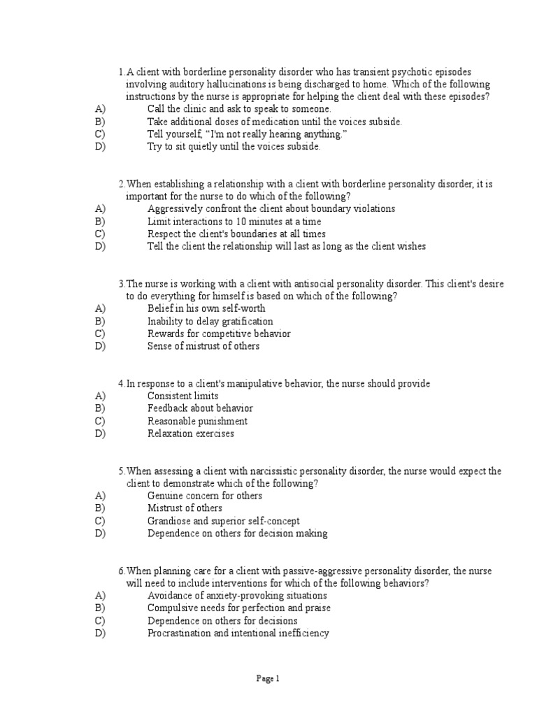 Nursing Interventions for Personality Disorders | PDF | Personality ...