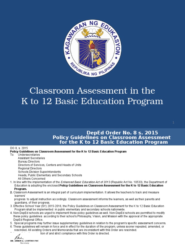 K to 12 Classroom Assessment Guidelines | PDF | Educational Assessment ...