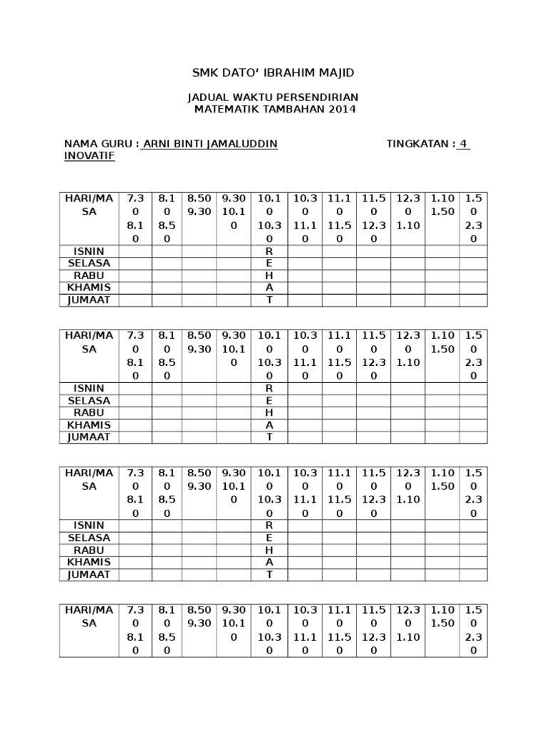 SMK Dato’ Ibrahim Majid Math Schedule | PDF