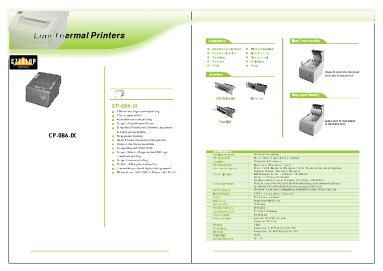 CP-086 Thermal Printer User Manual | PDF | Printer (Computing ...