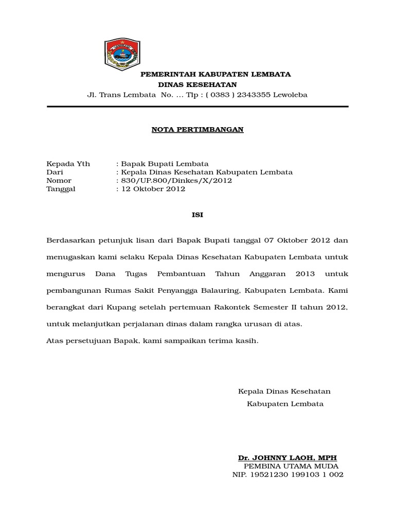 Contoh Surat Nota Minta