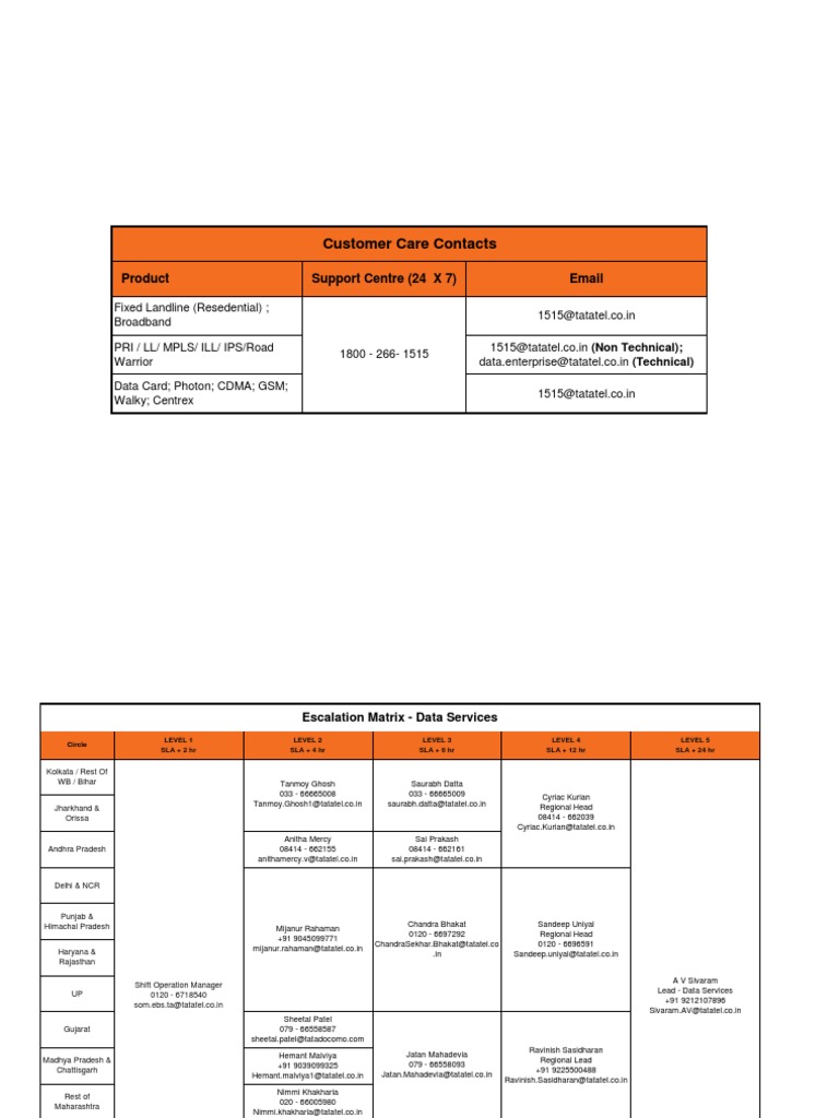 Tata Escalation Matrix Business Free 30day Trial Scribd