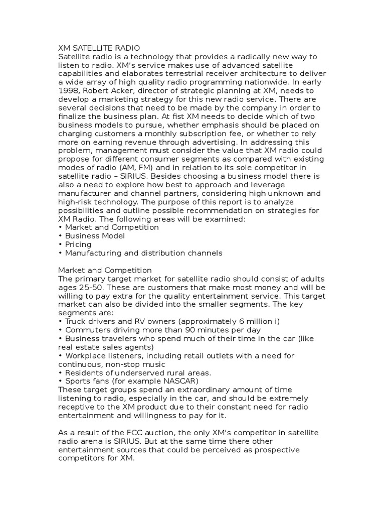 Strategizing Satellite Radio Success A Comprehensive Business Plan for