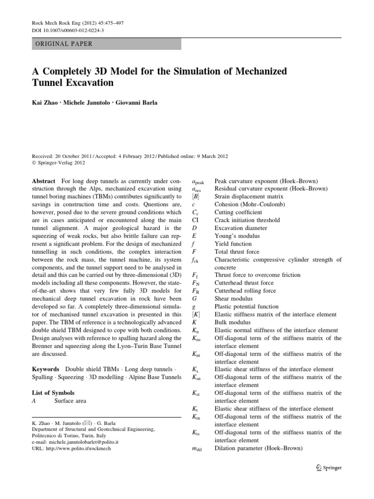 3D Model for Mechanized Tunnel Excavation | PDF | Strength Of Materials ...