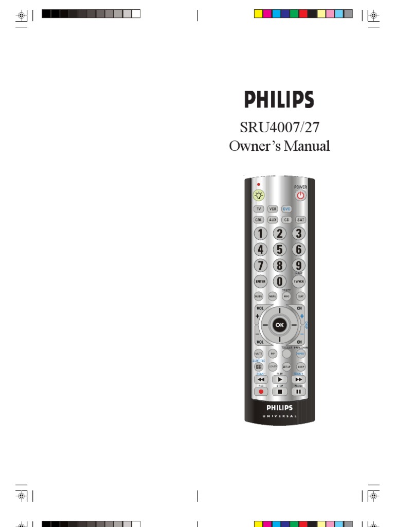 Phillips SRU3003WM/17 Remote Control Manual PDF Remote Control Videocassette Recorder