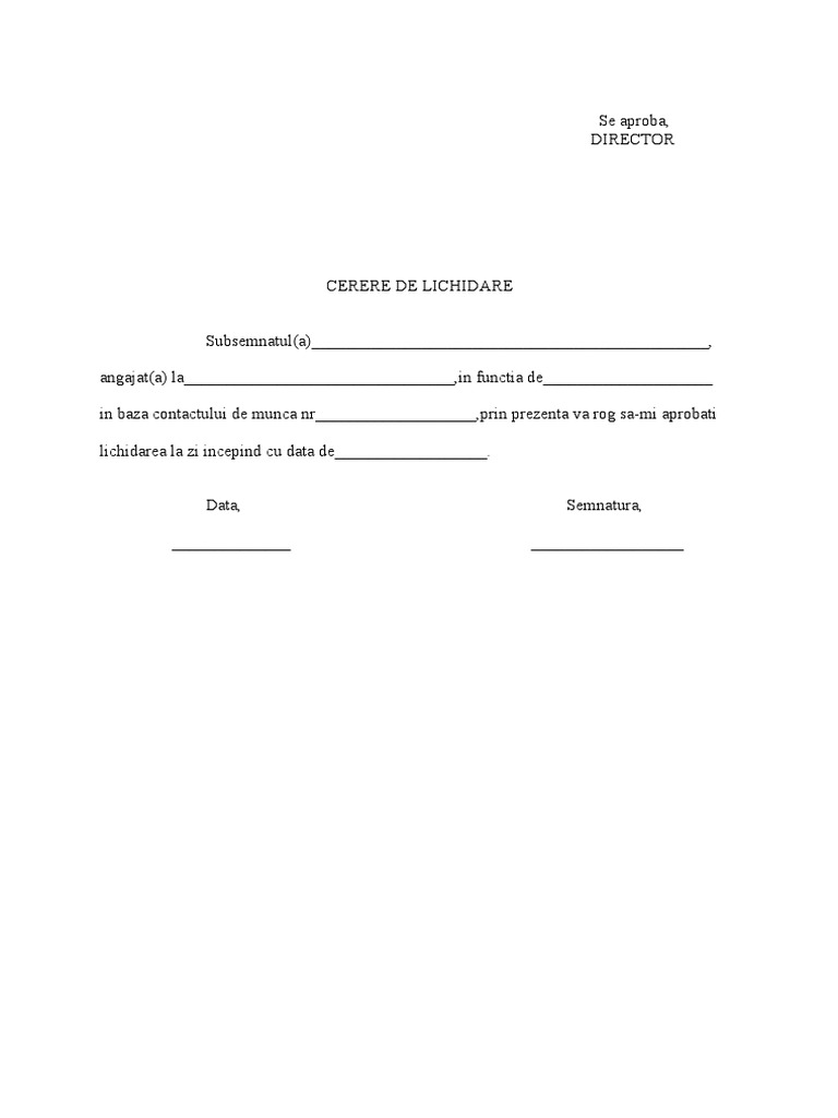 Cerere Lichidare Model