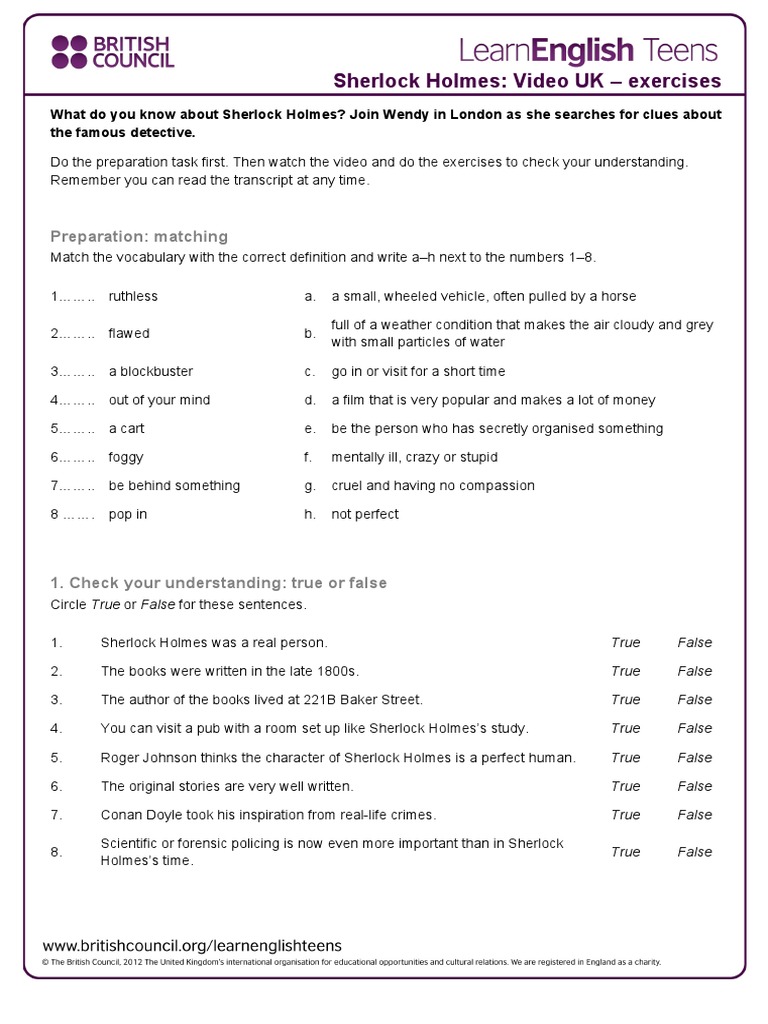 sherlock holmes worksheet