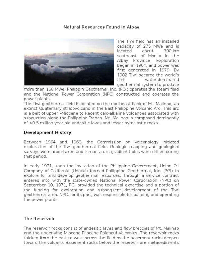 Natural Resources Found in Albay PDF Volcano Employment