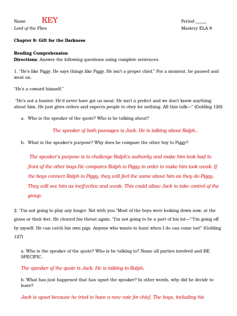 Lotf Chapter 8 Key | PDF