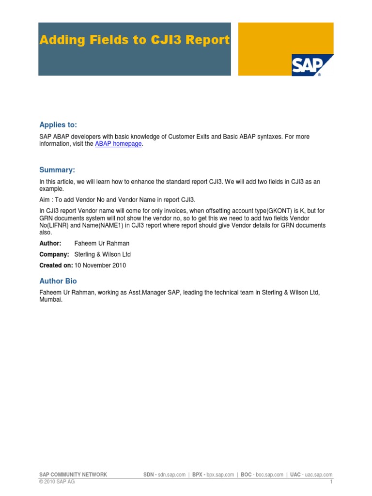 Adding Fields To CJI3 Report | PDF