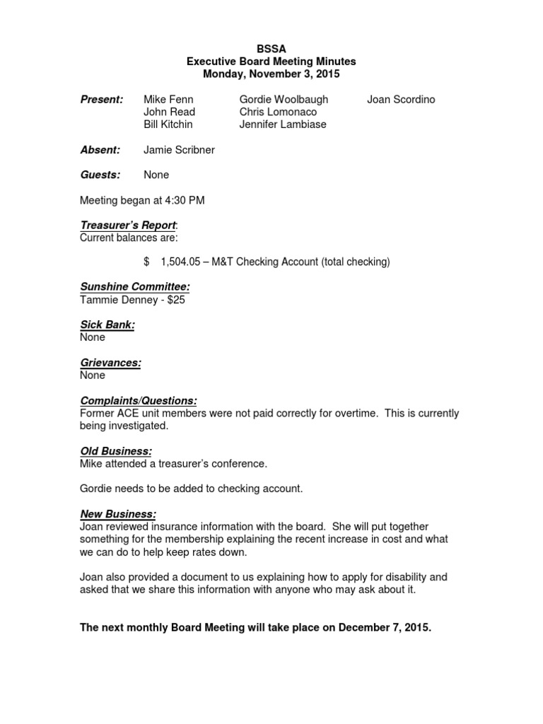 BSSA Executive Board Meeting Minutes | PDF | Finance & Money Management ...