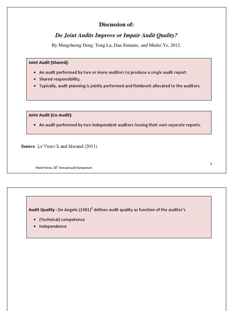 Joint Audits: Quality vs. Cost Analysis | PDF | Audit | Accounting