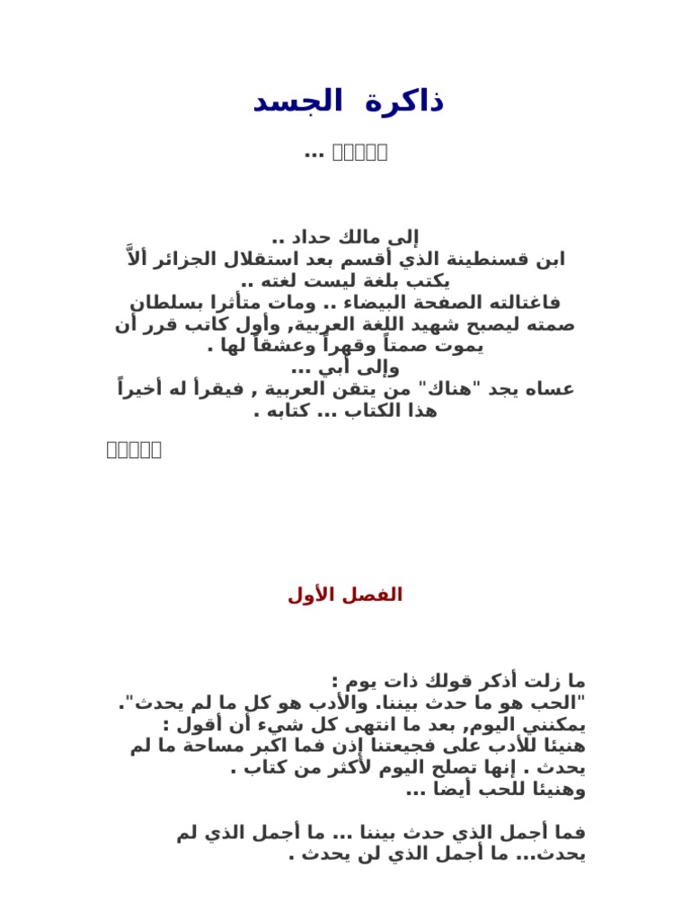 رواية ذاكرة الجسد لأحلام مستغانمي