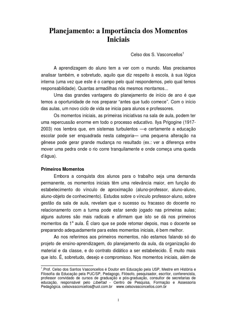 Importância do Planejamento Inicial na Educação | PDF | Pedagogia | Escolas