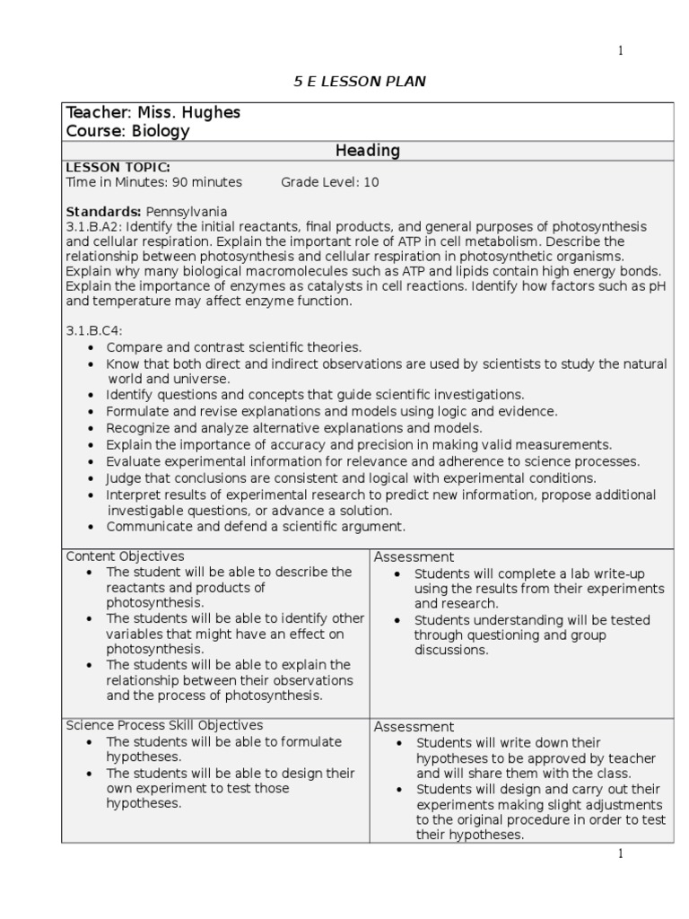 5e lesson plan | Scientific Method | Experiment