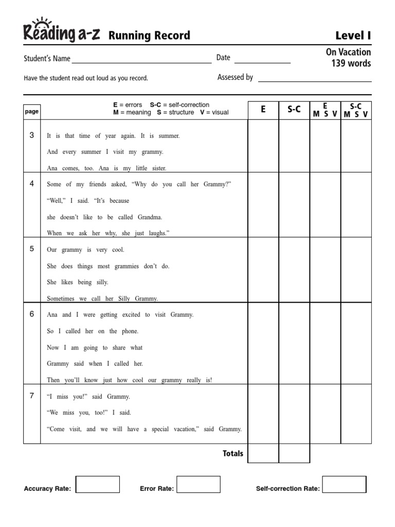 Running Record Template