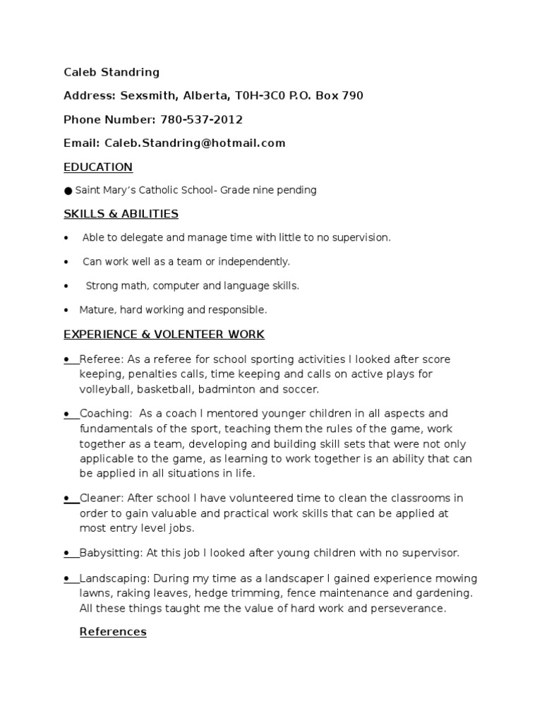 Caleb Standring's Resume and Skills | PDF